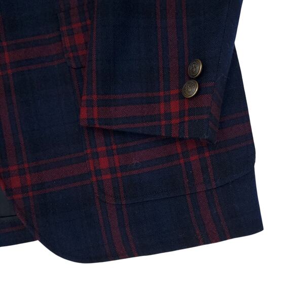 Vintage McDonogh School 100% Wool Uniform Blazer Jacket Blue Red Plaid Sz 34R - Picture 6 of 15